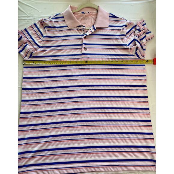 Bobby Jones X-H20 Performance Golf Polo Large Pink Blue Striped Collar Logo - Picture 7 of 9